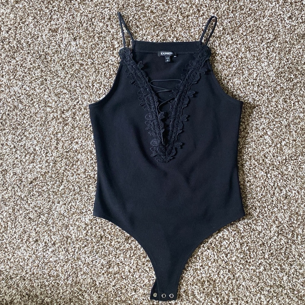 Express Black Lace Detail Bodysuit